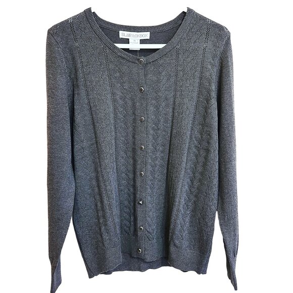 NWT Timeless Blair London Gray Diamond Pointelle Front Cardigan Sweater Size M - Picture 1 of 15